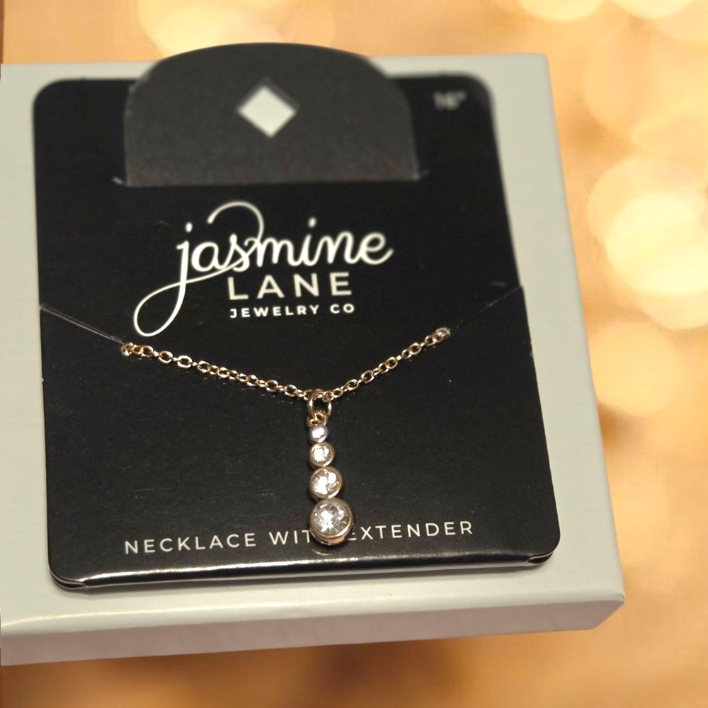Gold Pendant Necklace with Crystal Drops With Gift Box,  NIP